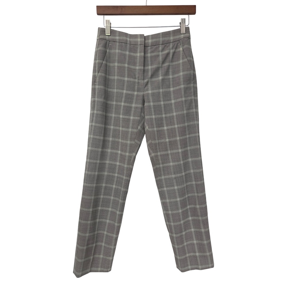 J. Crew Kate‎ Plaid Straight Leg Trousers Wool Blend Womens 00P Grey BK263